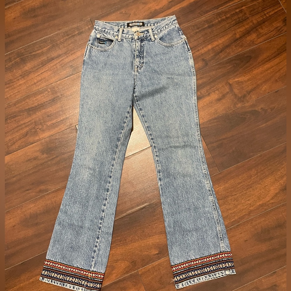 Vintage Tractor Flare Jeans Woman’s Size 3 Embroidered Made In Mexico